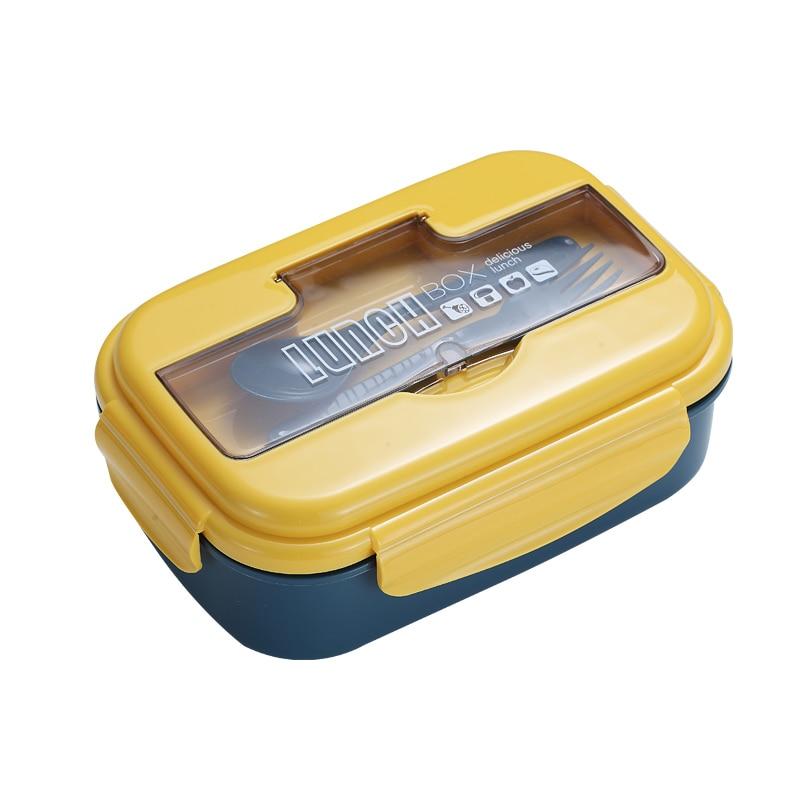 Student Lunch Box Japanese Lunch Box Sealed Wheat Container Wheat Rope Breakfast Bento Box with Fork Spoon | lunch boxes (yellow)