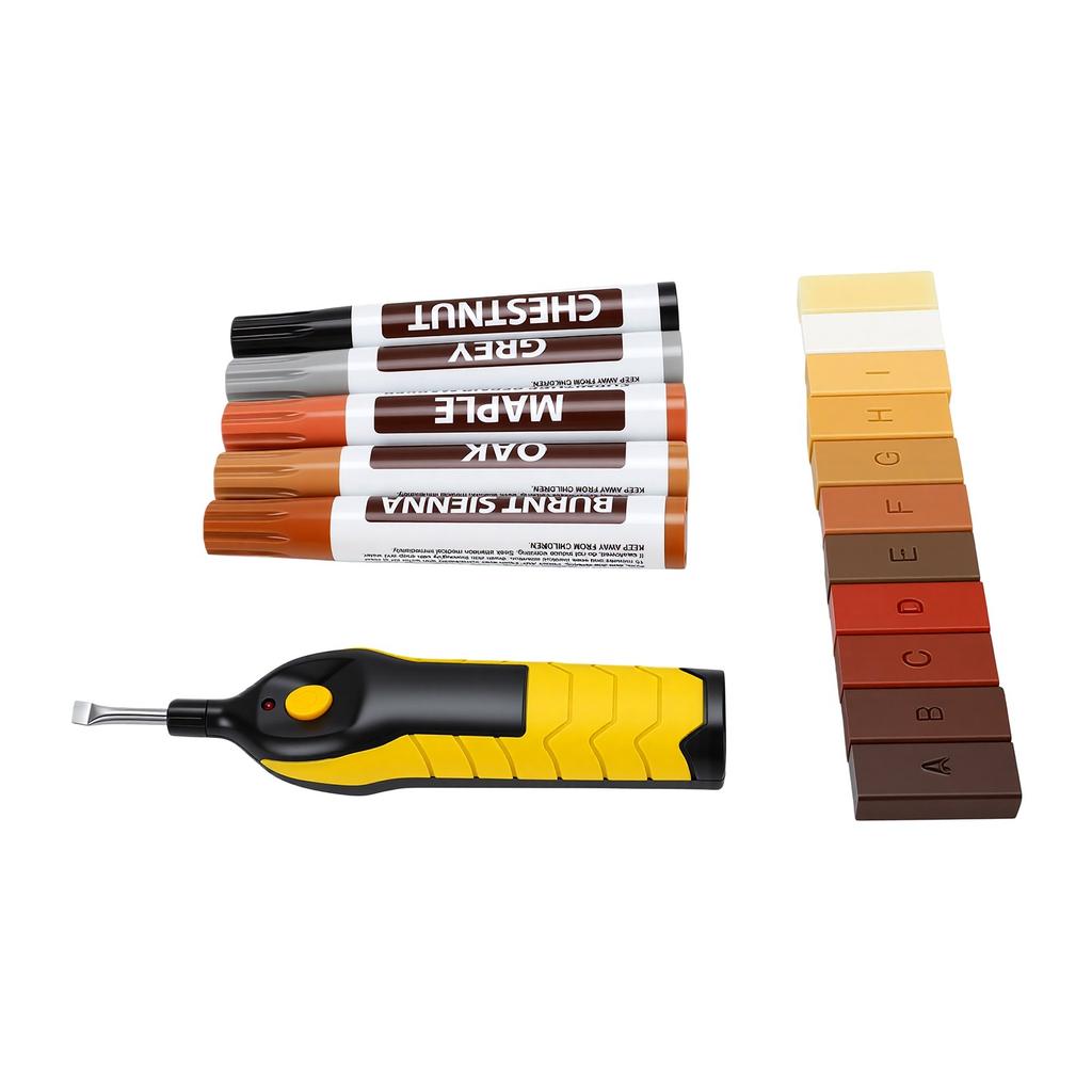 Laminatboden Reparaturset Heißschmelz Reparaturstift 11 Farben Wachsstift 5 Farben Möbelmarker zum Ausbessern von Bodenrissen