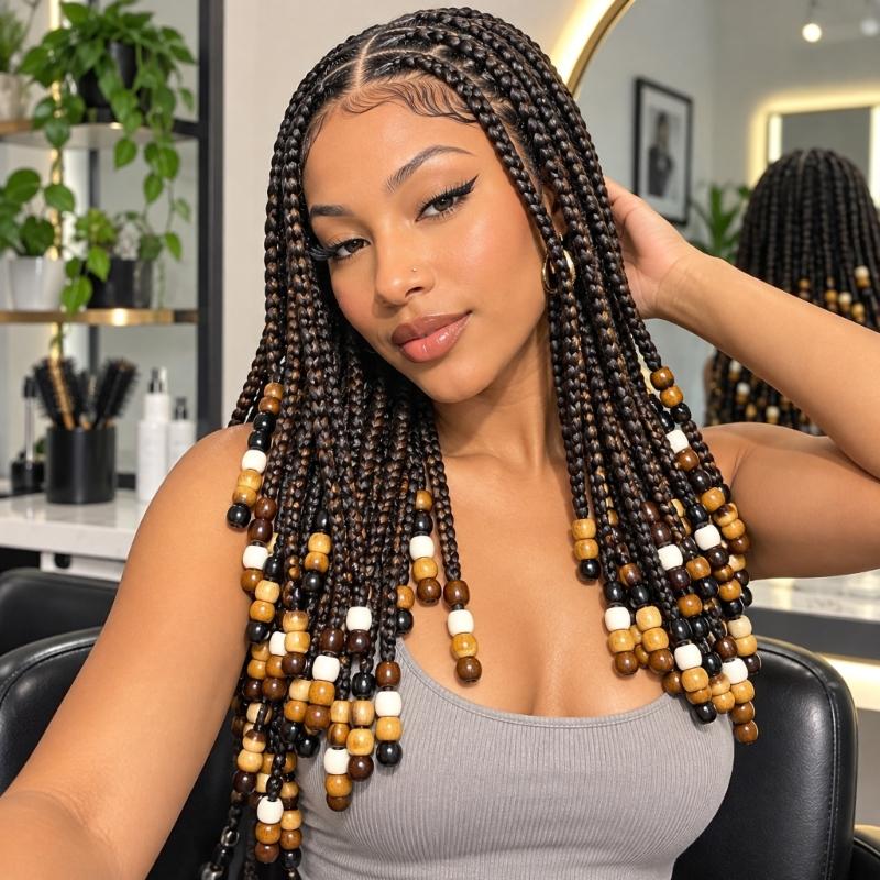Large Hole Hair Beads for Braids and Dreadlocks, Painted Multicolor Decorations with Natural Wood-Inspired Look
