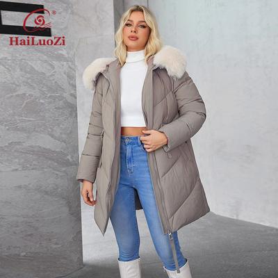 2024 Women's Winter Coat Faux Fur Collar Warm Women's Coat Fashion Hooded Women's Cotton 1320-1