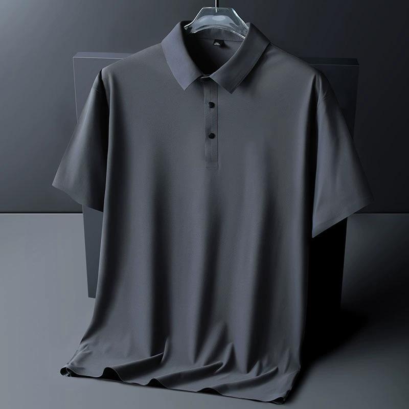 Spring Summer Men's Ice Silk Polo Shirt Men's Short Sleeve Large Thin T-shirt Cool Relaxed Polo Neck Half Sleeve T-shirt Solid Color Shirt