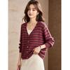D.F.DEAR Women's V-Neck Striped Button-Front Knit Cardigan