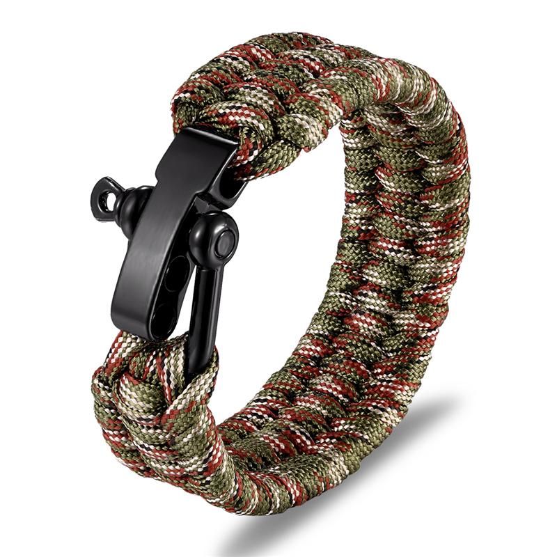 Bracelet de survie en acier inoxydable pour homme, accessoire de camping, en paracorde, corde de parachute, bijou tressé fait main