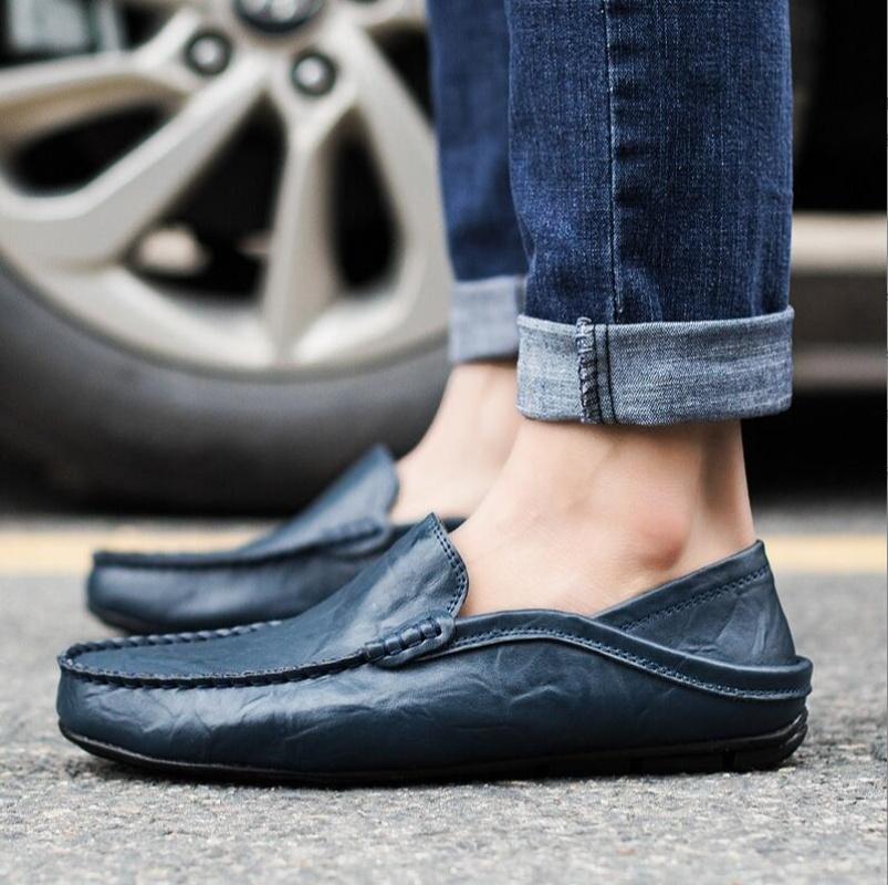 Men Shoes Casual Genuine Leather Mens Loafers Moccasins Designer Slip On Boat Shoes High Quality Chaussure Homme Plus Size 37-46