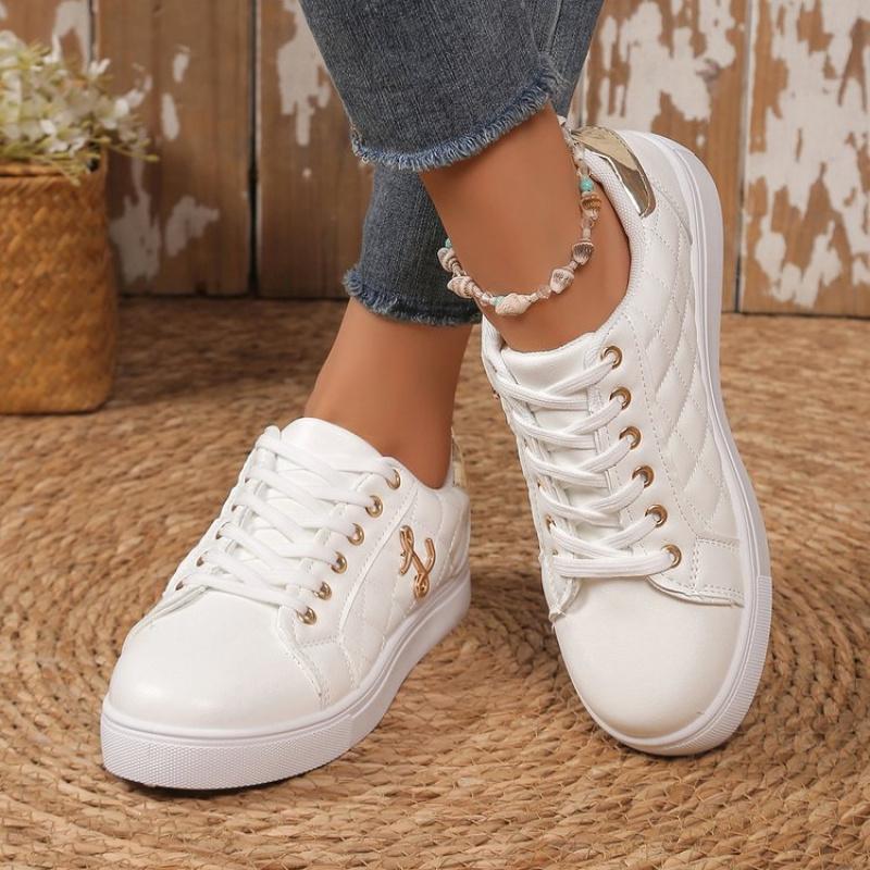 Dammode Quiltade Platåsneakers, Andningsbara Lätta Snörskor för Vardagsbruk