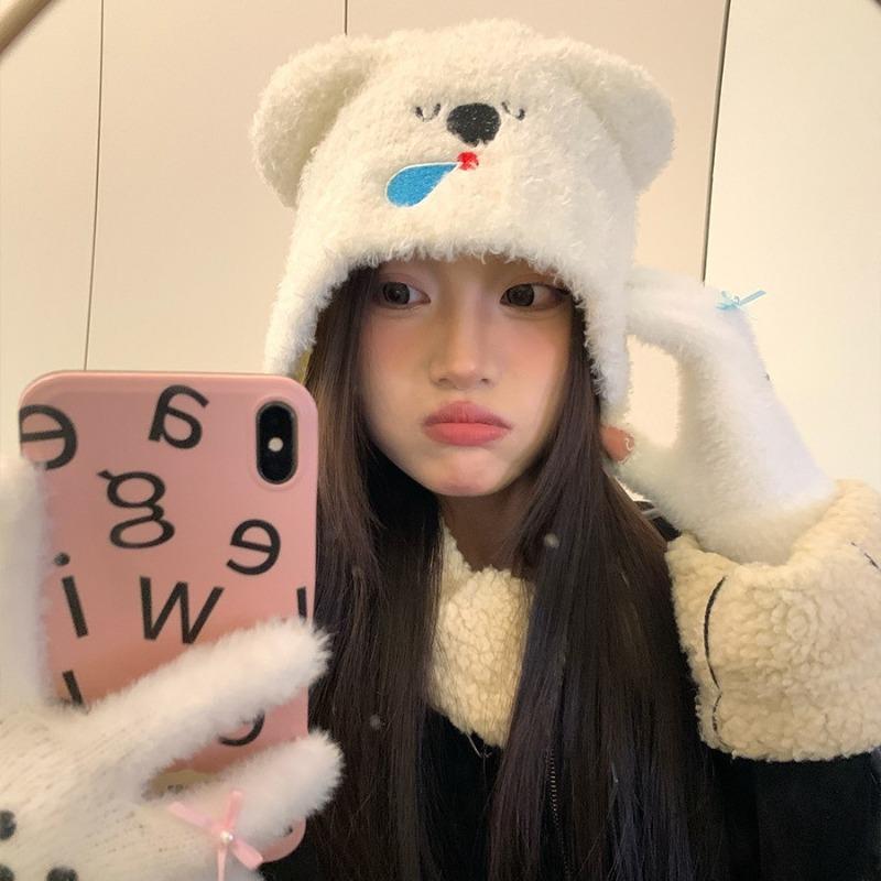 Flowers and Less Zhao Zhaoyi Grey Wool Hat Women's Autumn and Winter Warm Ear Protector Small Baotou Hat