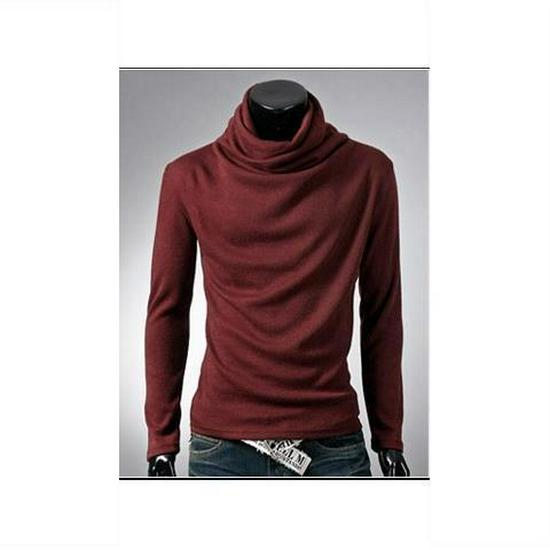 Men's Slim Fit Turtleneck Long Sleeve Shirt - Solid Color, Trendy Loose Pile Collar for Spring & Autumn
