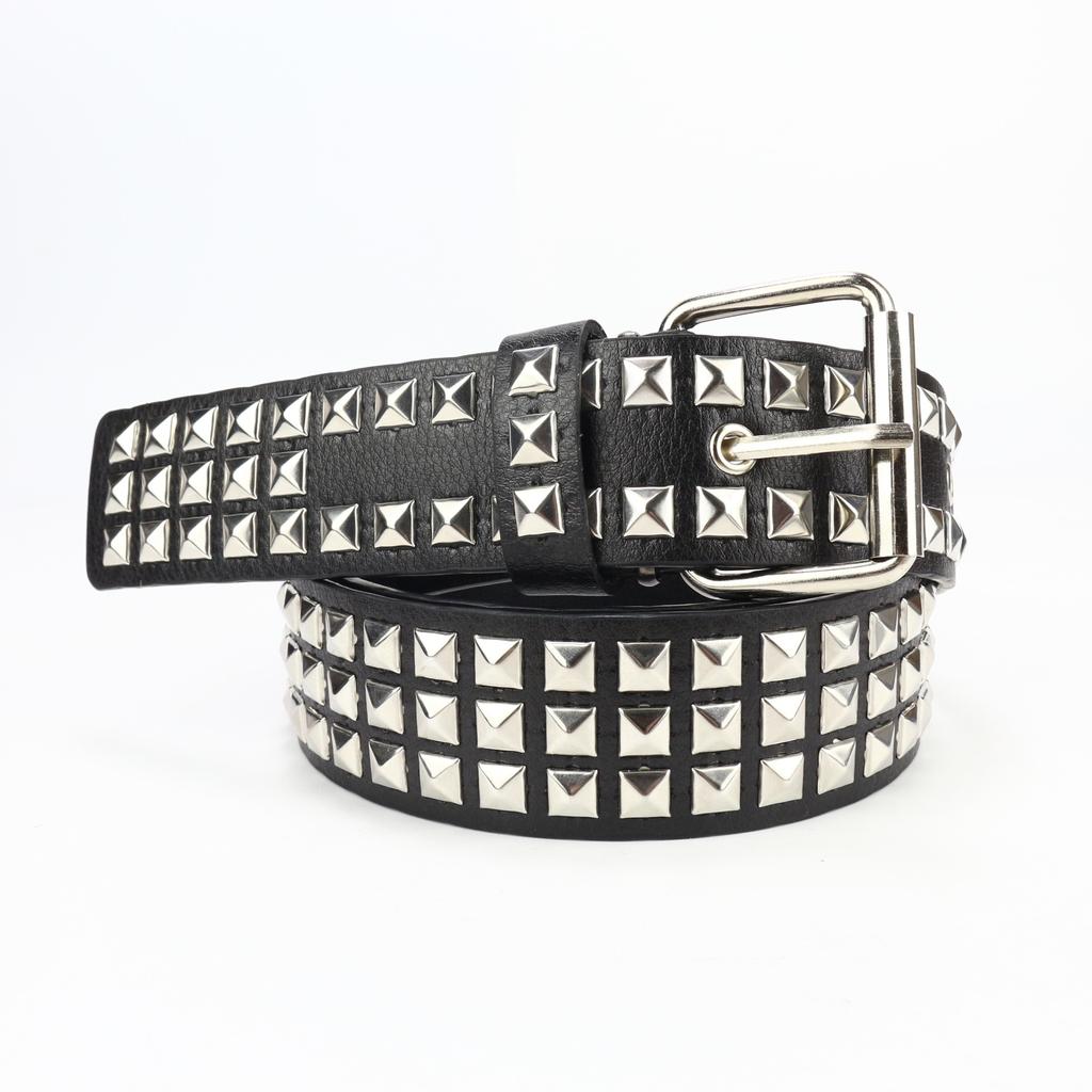 Punk Belt Women'S Square Beads Metal Rivets Pyramid Decoration Men'S And Women'S Pu Belt Hip Hop Jeans Belt