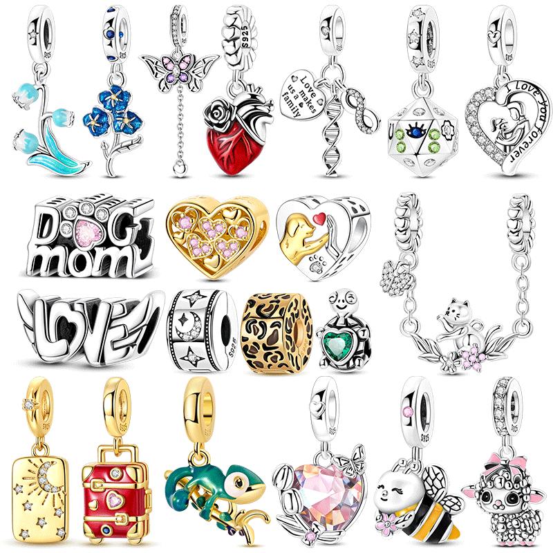 Copper Chameleon Charms Bead Zirconium Golden Love Mom Gift Cute Pets Pendants Fit Original Bracelet Diy Jewelry