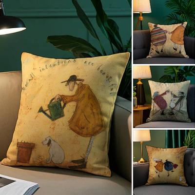Vantage Painting S-Sam T-Toft Art Pillow Case Anti-dustmite Pillowcase Invisible Zipper Silky Short Plush Sofa Cushion Cover
