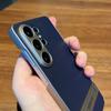 For Samsung Galaxy S25 S26 Ultra S26Ultra Phone Case Business Lichee Leather Matte Invisible Bracket Stand Holder Plating Cover