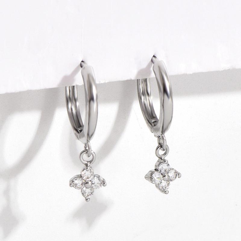 Pendientes de Aro de Trébol de Aguja de Plata de Ley 925 Modernos Elegantes para Fiesta de Boda Joyería Accesorios Regalo para Mujeres Niñas