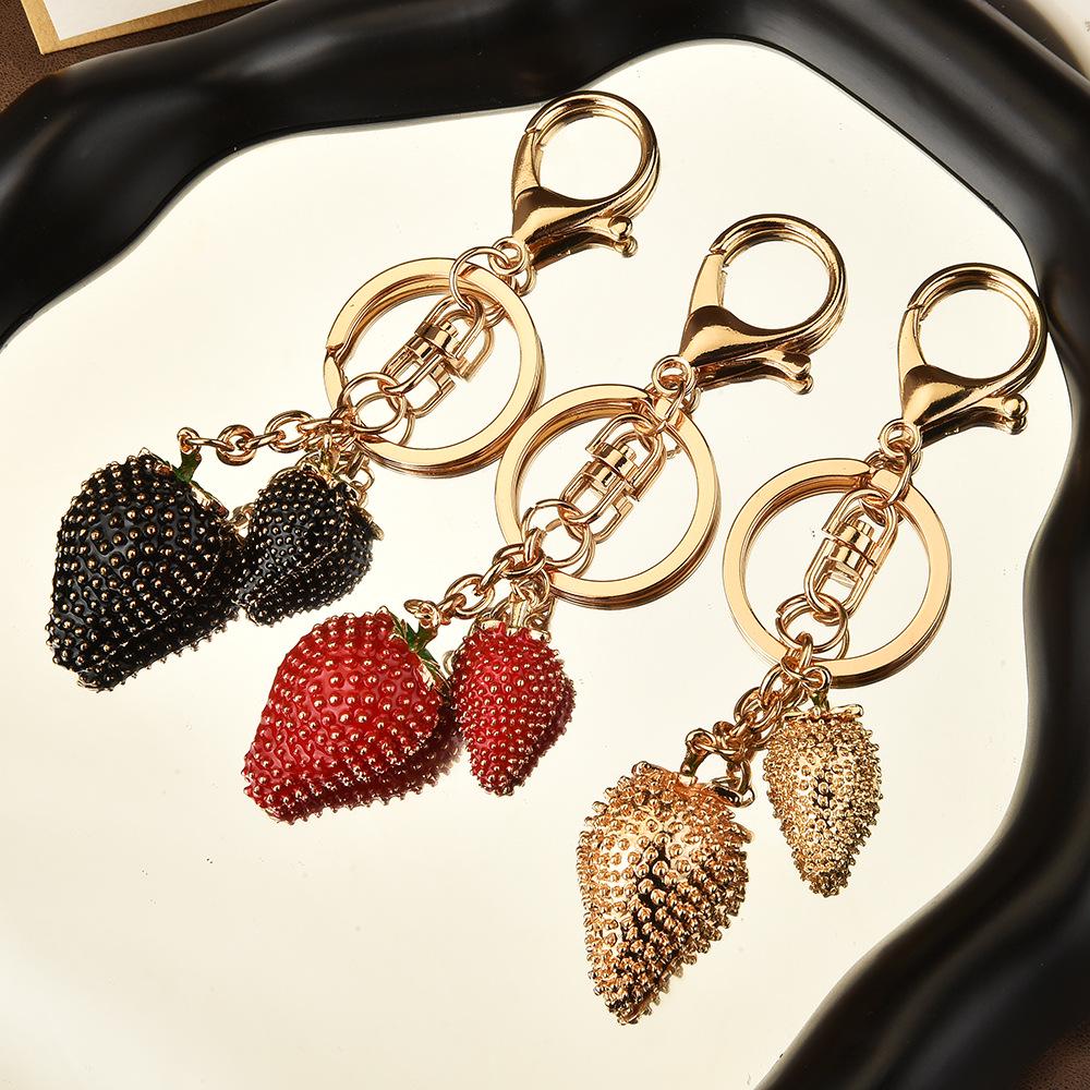 Strawberry Fruit Alloy Keychain: Cute Car Keyring & Bag Charm for Ladies