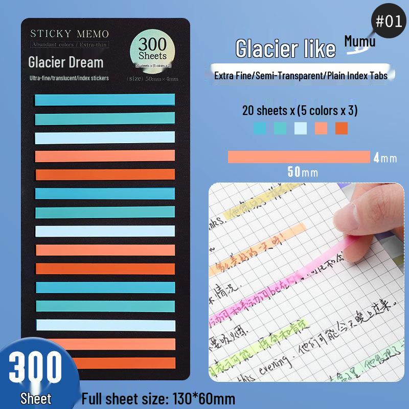 Colorful Extra-Fine Transparent Index Tabs - Fluorescent Multi-Color Sticky Notes for Students