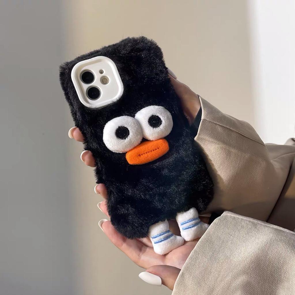 Cartoon Sausage Mouth Plush Phone Case for iPhone15Plus 14 13 12 11 All-inclusive Fall/winter Phone Case