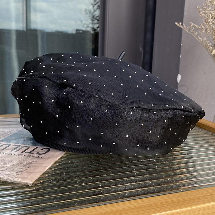 Niche Rhinestone Beret Ladies Spring And Autumn Lace Painter Hat Versatile Tide Octagonal Hat