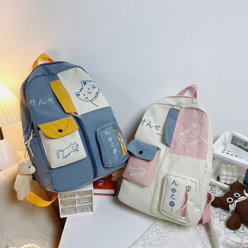 Cute Cat Print Backpack for Girls Large Capacity Student School Bag Leisure Travel Multi Functional Backpack Portable Boy Schoolbag