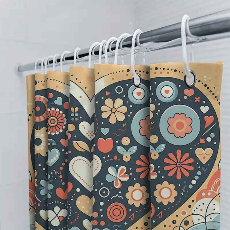 Colorful Heart Pattern Shower Curtain | Vibrant and Fun Bathroom Deco