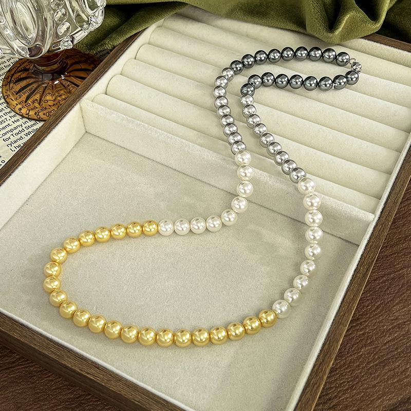 Artificial Pearl Necklace French Niche Mixed Color Gradient High Gloss Sweater Chain Women s Four Season Versatile