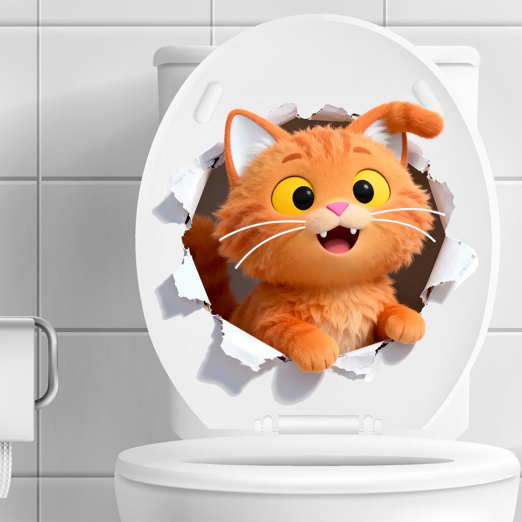 Naklejka na toaletę dla kota 3D Przebijająca ścianę Samoprzylepna Usuwalna do Łazienki Wystrój Domu