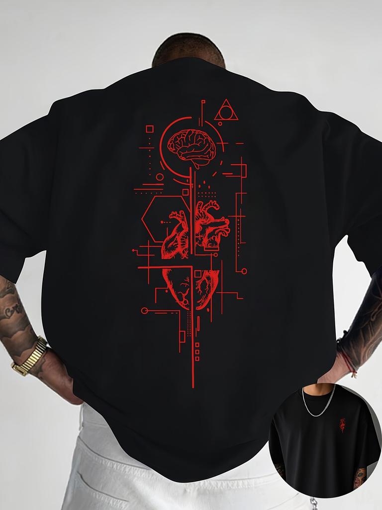 2026 New Creative Front and Rear Printed Pattern Round Neck Tshirt Pure Cotton Summer Trendy Fashion Short Sleeve Casual Top