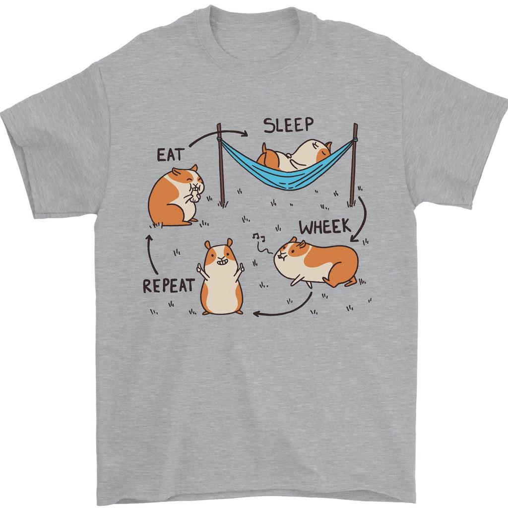 Hamster Eat Sleep Wheek Repeat Funny Mens T-Shirt 100% Cotton