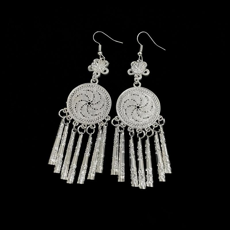 Ethnic style earrings Alloy silver-plated Miao ethnic minority Dong Yi earrings Earrings