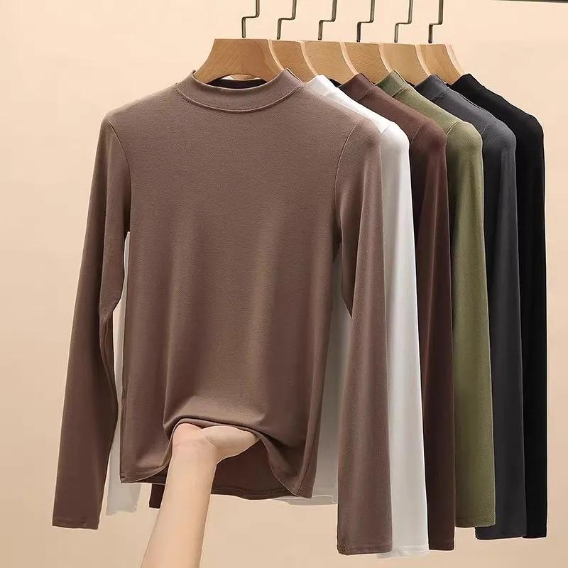 Women's Korean-Style Burgundy Long Sleeve T-Shirt Slim Fit Inner Wear Base Layer for Spring and Autumn Sweet Spicy Chic Unique Top
