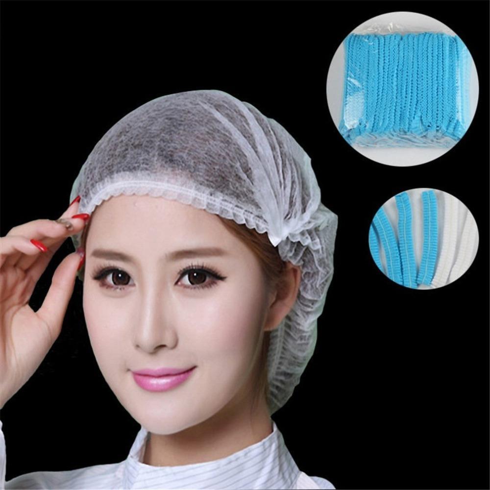 

100pcs/Pack Sterile Hat Makeup Hair Net Cap Disposable Shower Bathing Hats Anti Dust Caps Kitchen синий