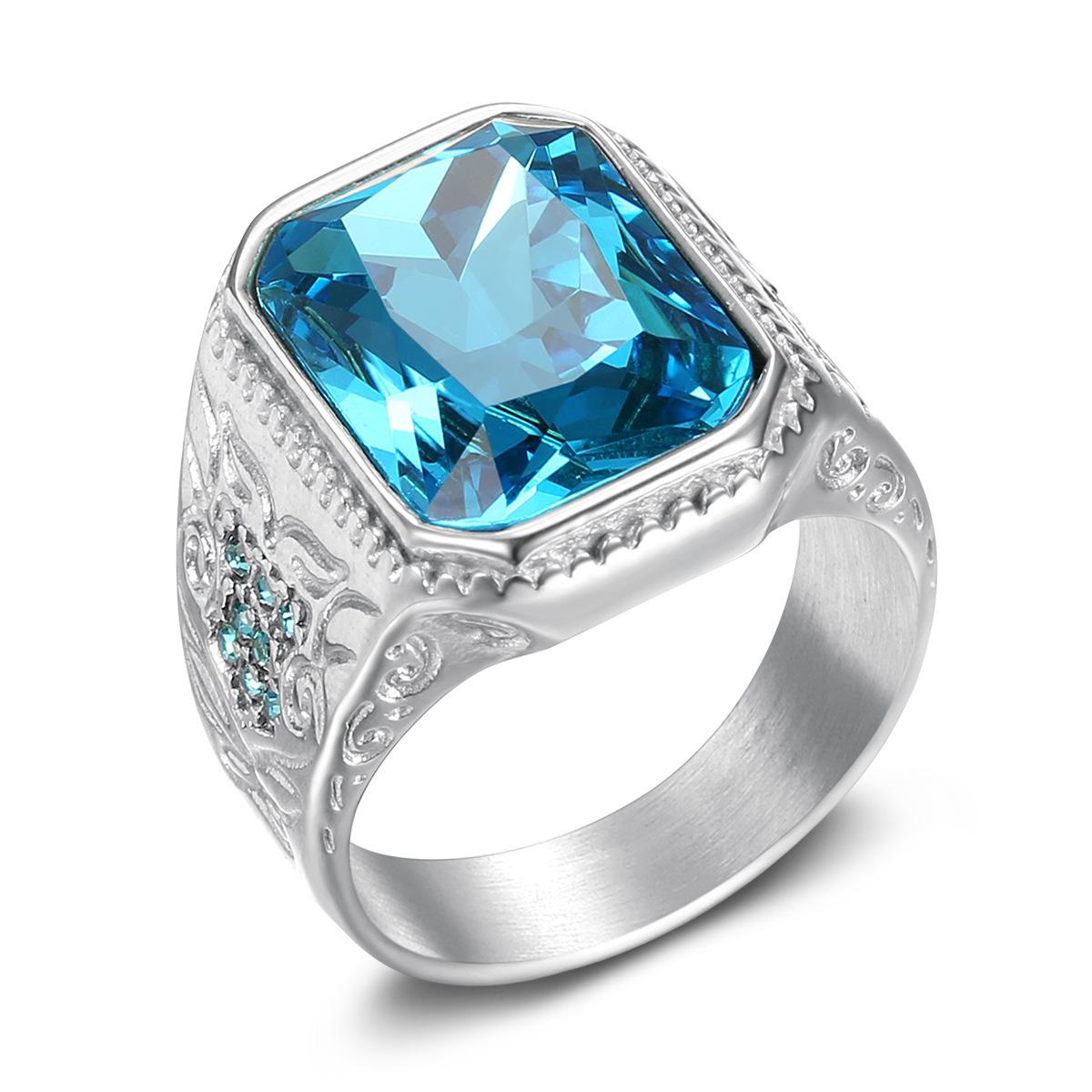 

2025 Fashion Trend Jewelry Inlaid with Ice Blue Glass Gemstone Men s Ring no. 13