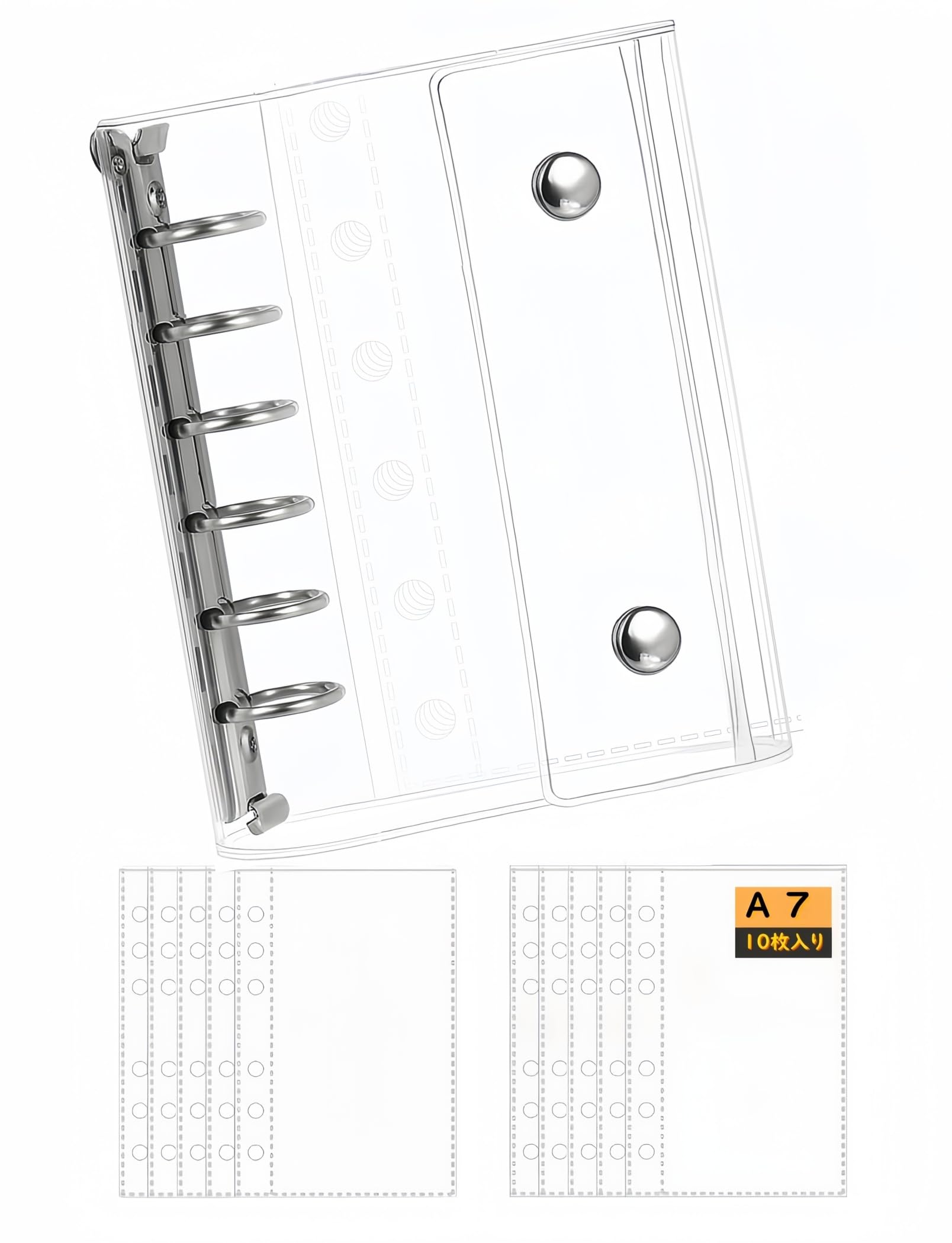 

PERZUMI A7 Binder Sticker for Removable Includes 10 Pocket Sticker Fandom Goods Book, Transparent, Girls, Stickers, 6-Hole, Refillable, Refills,