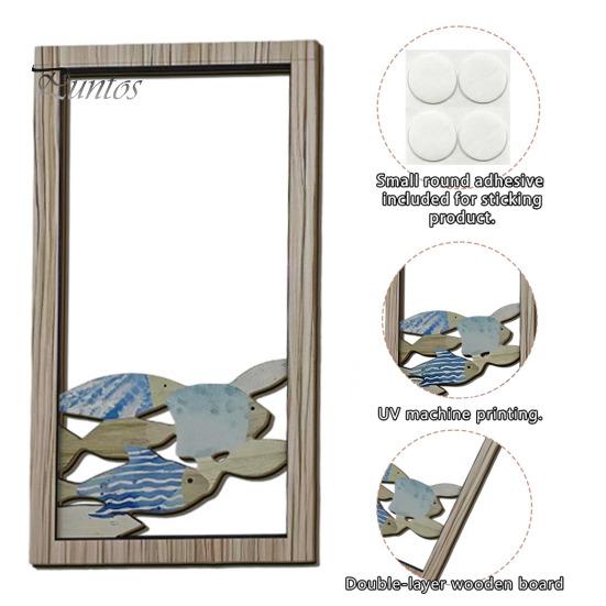 Three Dimensional Fish Relief Decorative Sign, Wooden Hollow Ocean Themed Wall Art, with Adhesive Rustic Plaques Tape No Drill for Living Room Bedroom