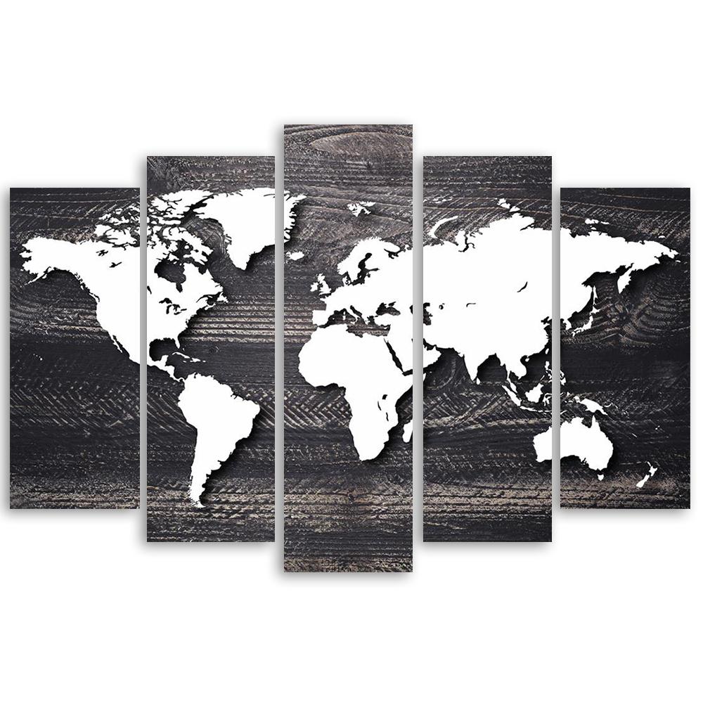 Five Piece Picture Canvas Print World Map Vintage