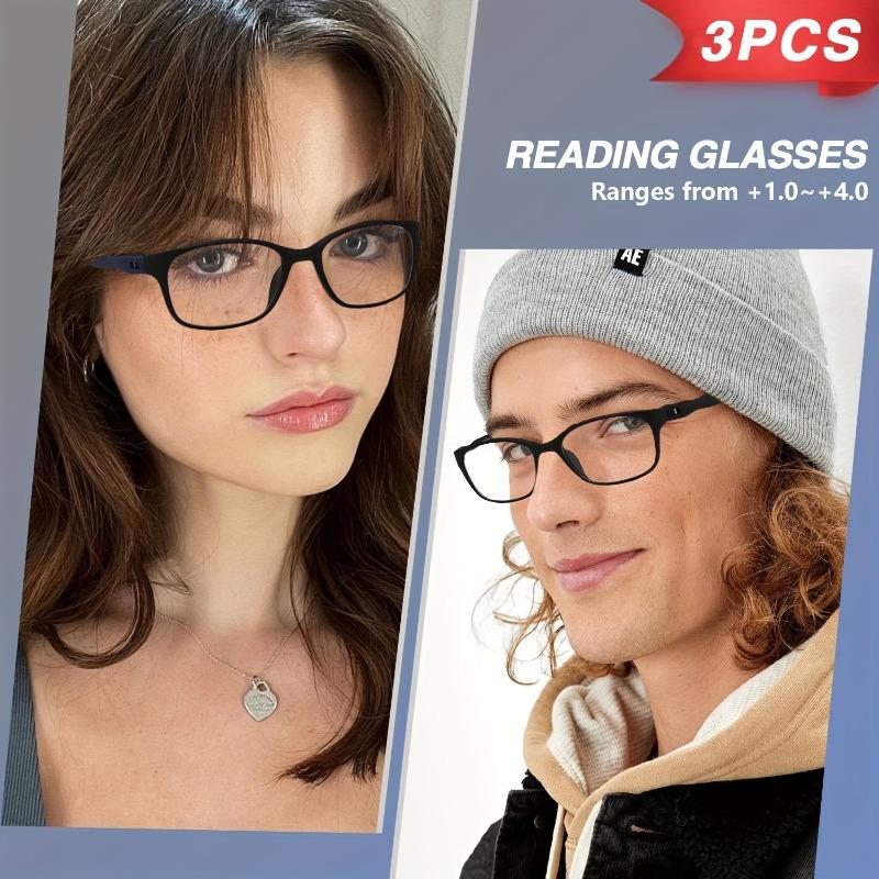 3PCS Ultra-light Classic Frosted Rectangular Monogram Reading Glasses with Comfortable and Unique Temple Designs
