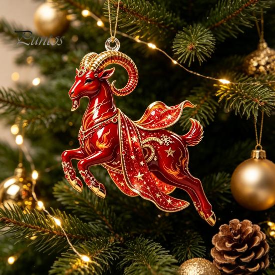 Durable Acrylic Hanging Decorations Galloping Goat Ornament, 2D Flat Pendant, New Year Christmas Gift for Friends Decoration Tree, Mantel, Festive