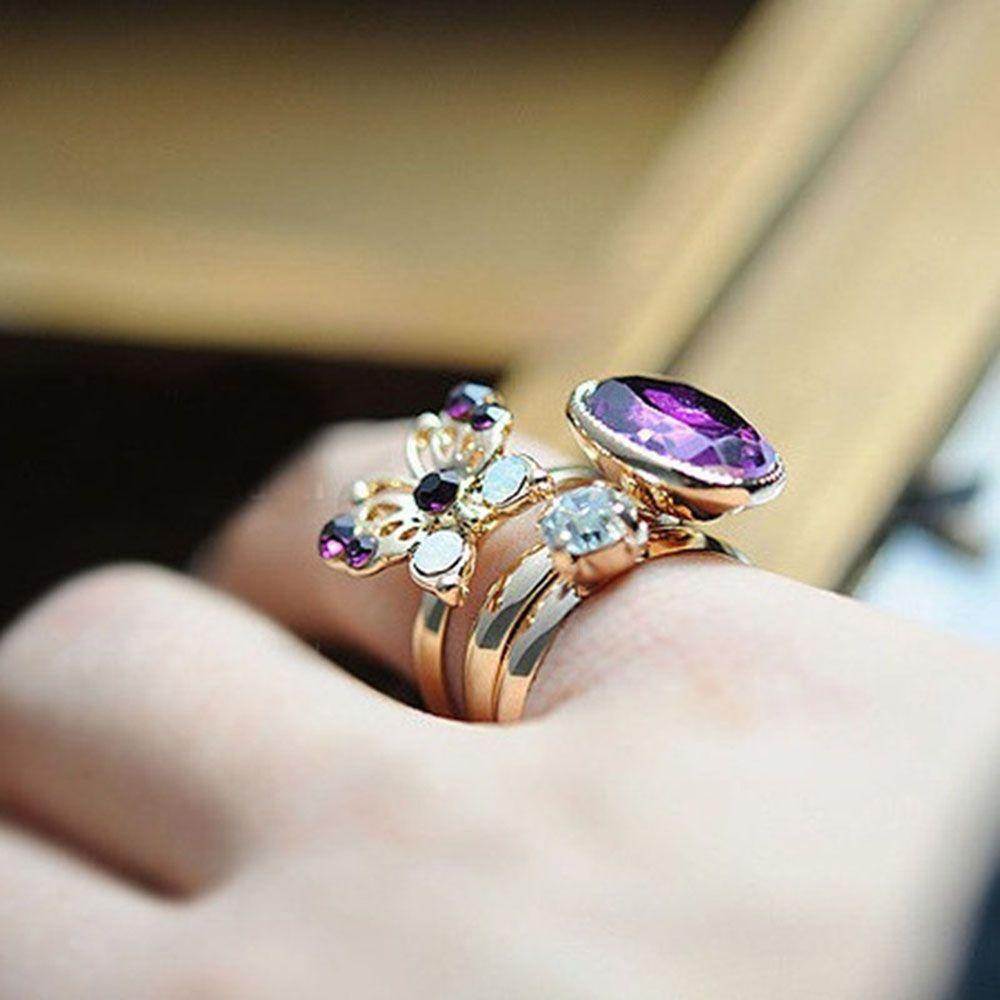 

Butterfly Charm Simple Set Style Knuckle Cute Band 3pcs/set Midi Finger Ring
