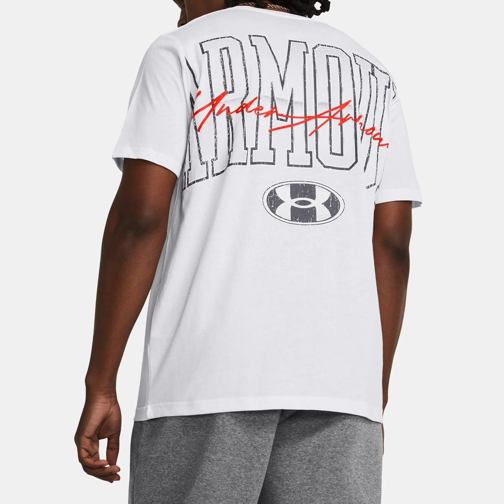 Under Armour Ua Armor Letter Print Crew Neck Short Sleeve T-Shirt Men T-Shirts White 1382832-100