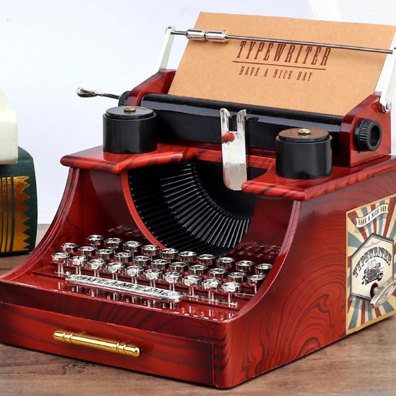 Retro Design Wind Up Mechanical Music Box In Typewriter Shape Sweet Melodies with Drawer Home Desktop Shelf Decors
