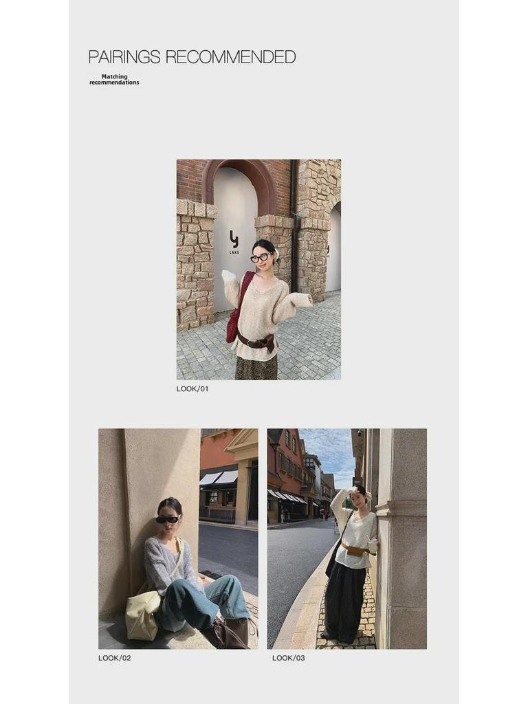 NEWOPEN 2024 Winter Maillard Korean Loose V-Neck Commuting Pullover Sweater F2335 for Women