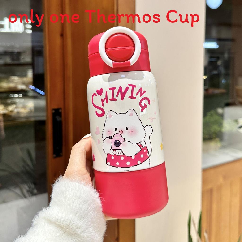 Cartoon Small Puppy Kids Double Drinking Straw Cup With Handle For Travel And School Use