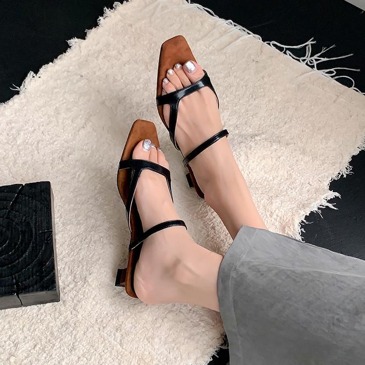 5.5Cm | Wedge heel sandals women's 2025 summer new one-button Roman shoes open-toed leather soft-soled high-heeled sandals