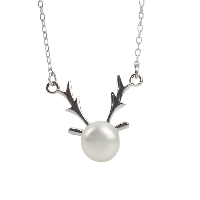 Exquisite S925 Silver Antler Necklace with Freshwater Pearl - Ideal Christmas Gift