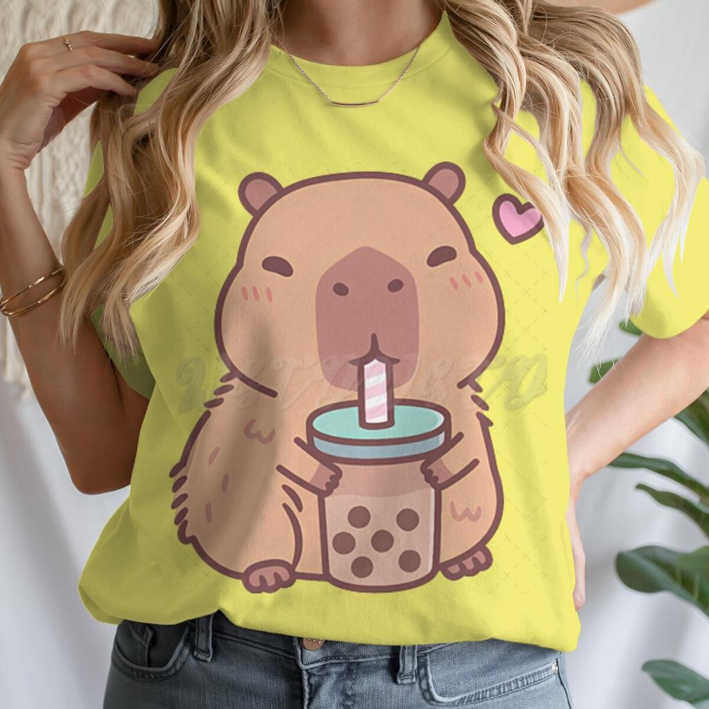 Tie Dye Animal Graphic Lover Gift Shirt Tee Capybara Kawaii Cartoon T-shirts Crew Neck Casual Summer Drink Tops