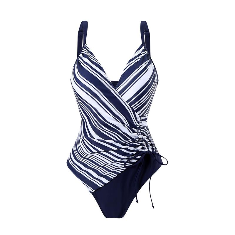 

Модный цельный купальник с глубоким V-образным вырезом для женщин, плиссированный купальник, пляжный купальник Strile, бандаж XXL синий