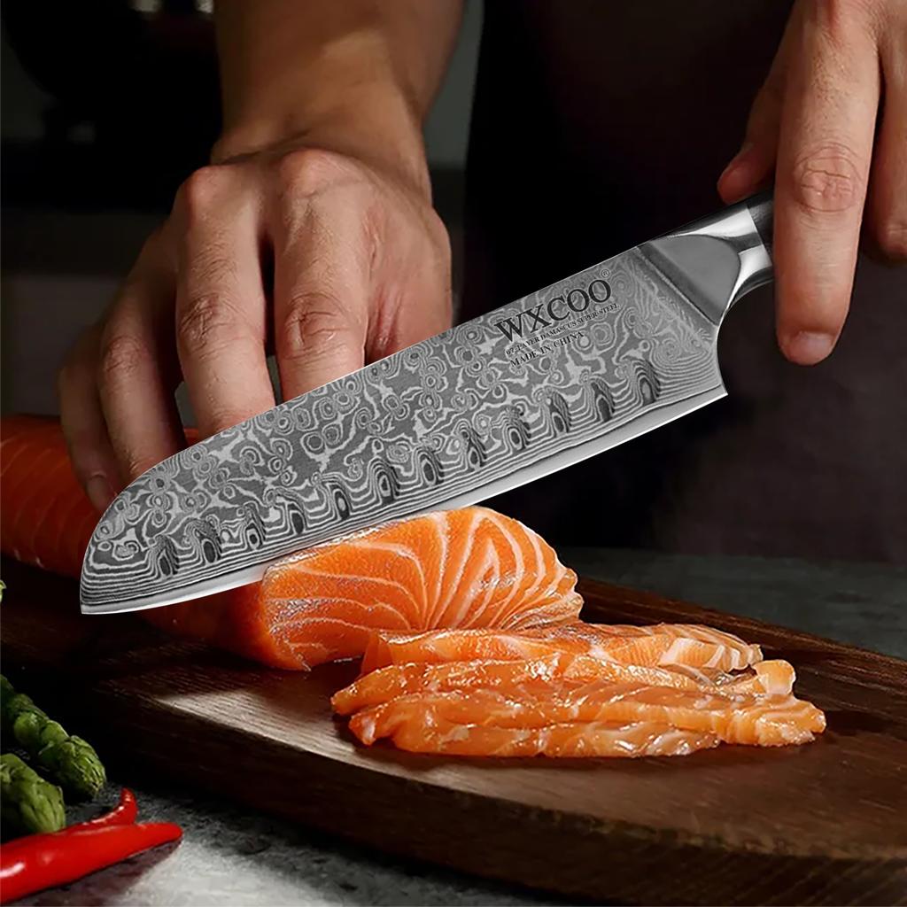 WXCOO Damascus Steel Kitchen Knife VG10 67 Layers Japanese Santoku Knife Powerful Chicken Bone Scissor Meat Cleaver Household