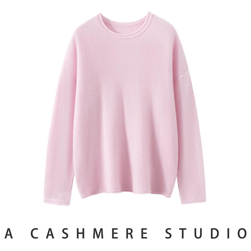 Rolled-Edge Round Neck Cashmere Sweater - Autumn 2026 Women's Knit Base Layer, Versatile Loose Slimming Pullover