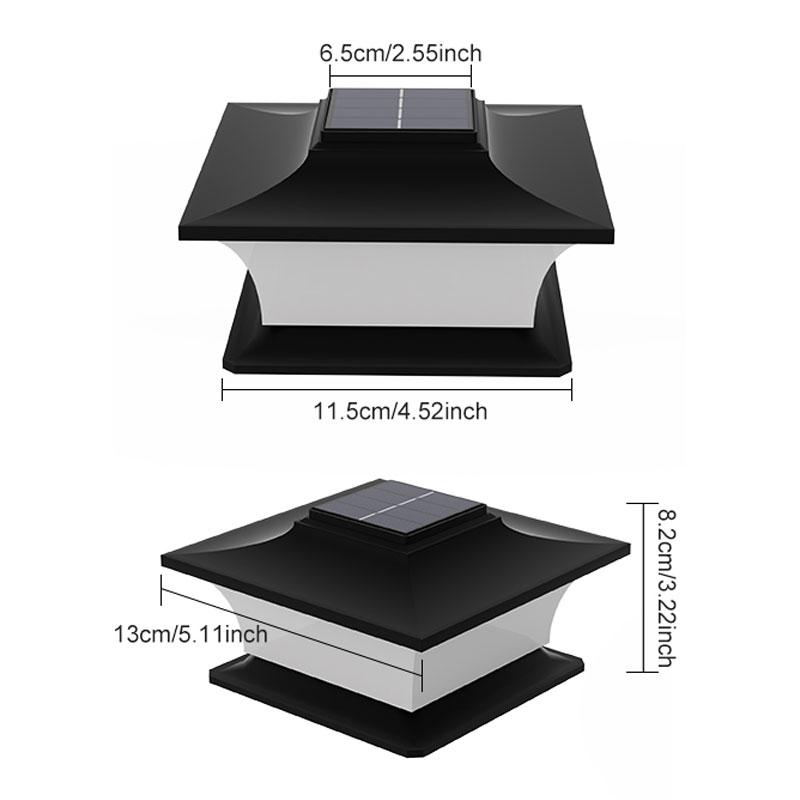 Black Shell Solar Post Top Light 2LED IP65 Outdoor Fence Lamp Post Deck Cap Lights for Garden Courtyard Cottage Gate Wall Decor
