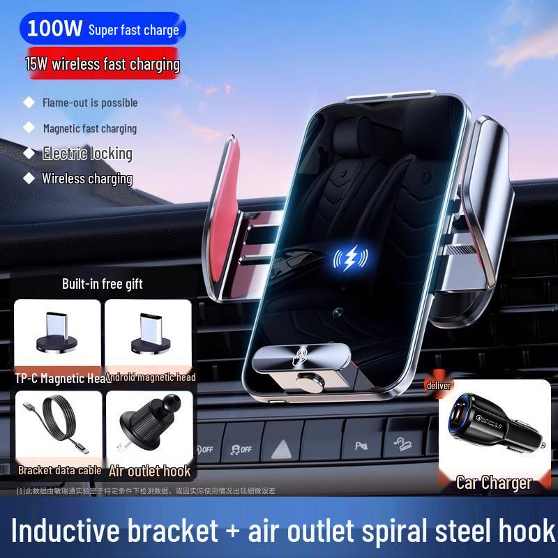 2025 Magnetische Kabellose Handyhalterung & Schnelllader mit Lüftungsschlitz- und Armaturenbrett-Saugfuß