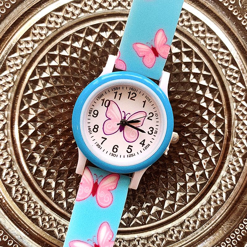 Nouvelle Montre Tendance pour Filles Imprimé Papillon Montre Cartoon pour Enfants Bracelet en Silicone Montre à Quartz Montre-Bracelet Mignonne pour Enfants