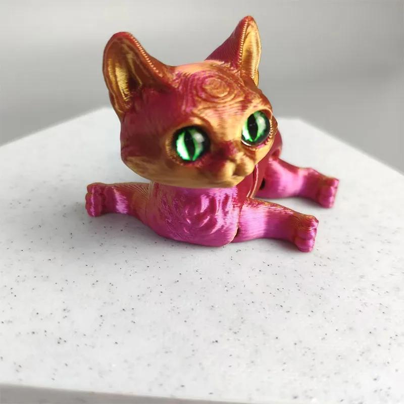 1PC 3D Printing Multi-joint Movable Muppet Cat Figures Model Cat Ornaments Home Desk Decoration for Kids Girls Gift
